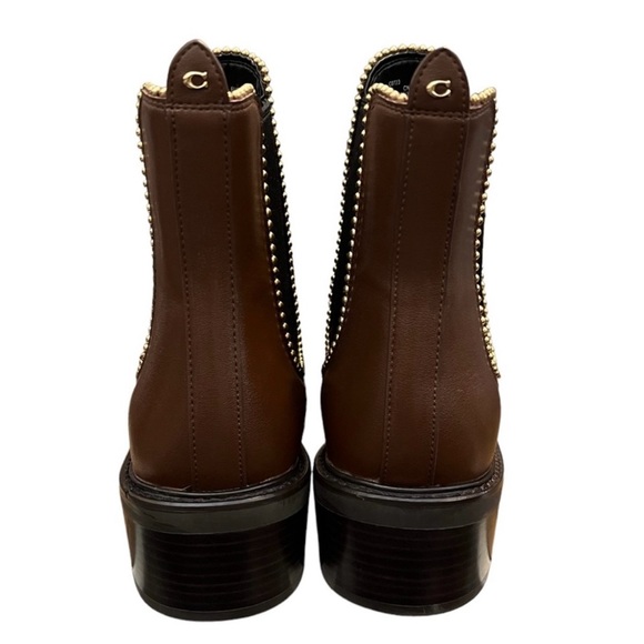 COACH Bowery Leather Beadchain Chelsea Brown Walnut Booties Size 6 - Picture 4 of 10